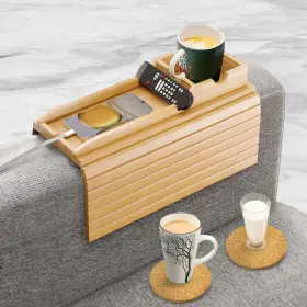 Aurorasynth 198168653876 Bamboo Couch Cup Holder Tray With 2 Cork Coasters Caddy Anti-slip Fol Aurorasynth 198168653876 Bamboo Couch Cup Holder Tray With 2 Cork Coasters Caddy Anti-slip Fol