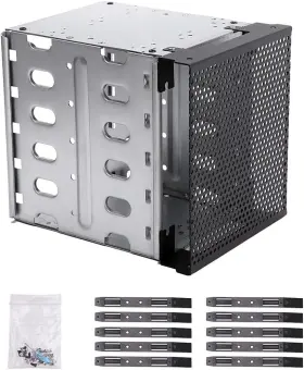 Branded01 445017892898 Hard Drive Cage With Fan Slot 5.25 Inch To 5x 3.5 Sata Rack Steel And Abs Tray Silver